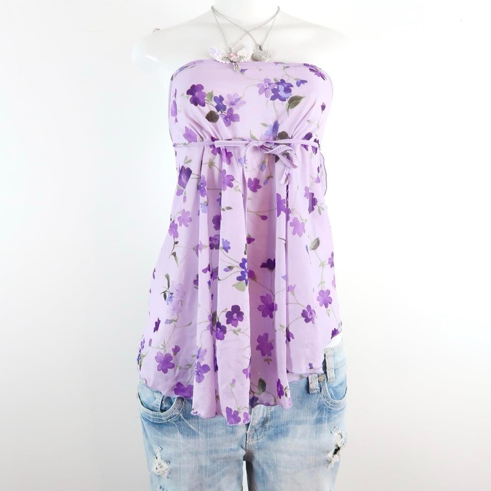vintage y2k purple floral babydoll top fairycore empire waist